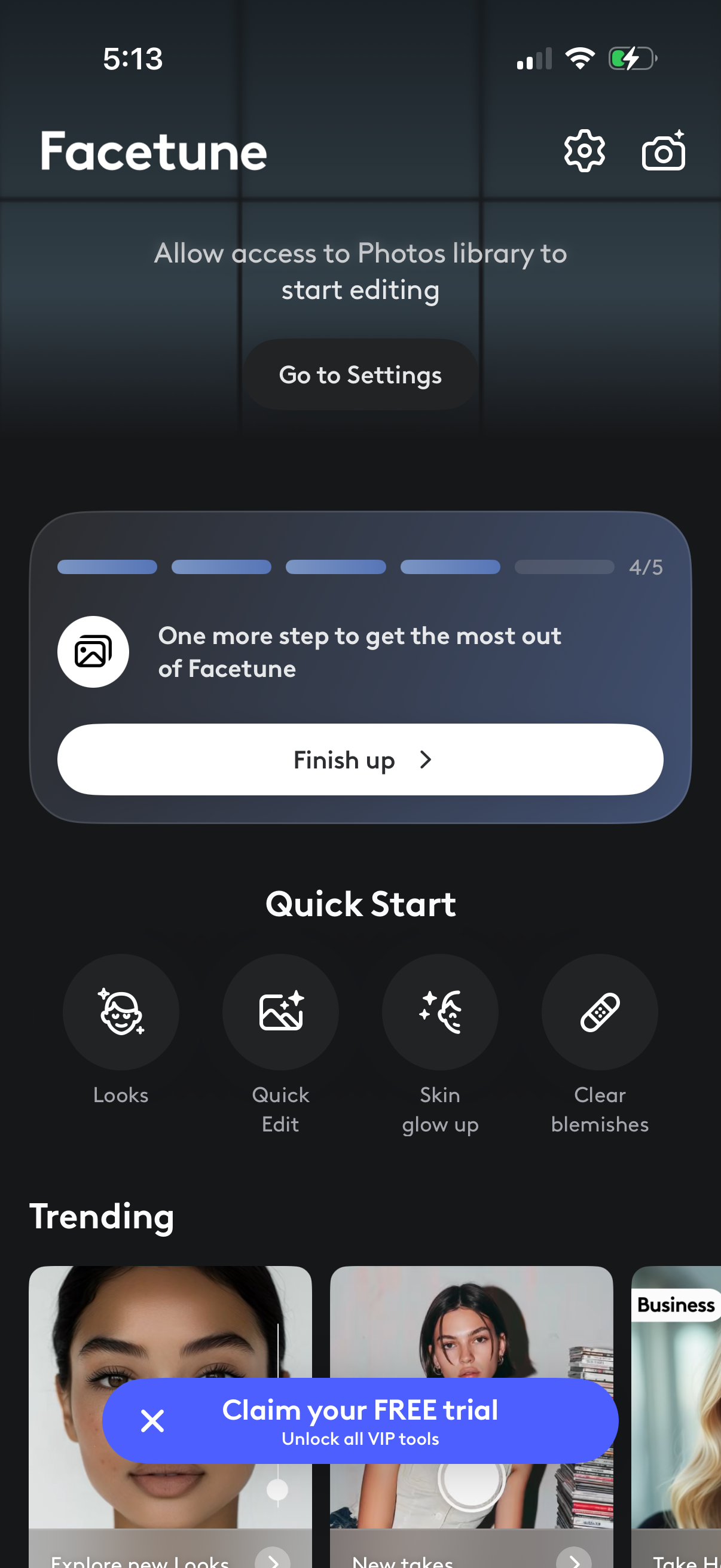 facetune dashboard screenshot